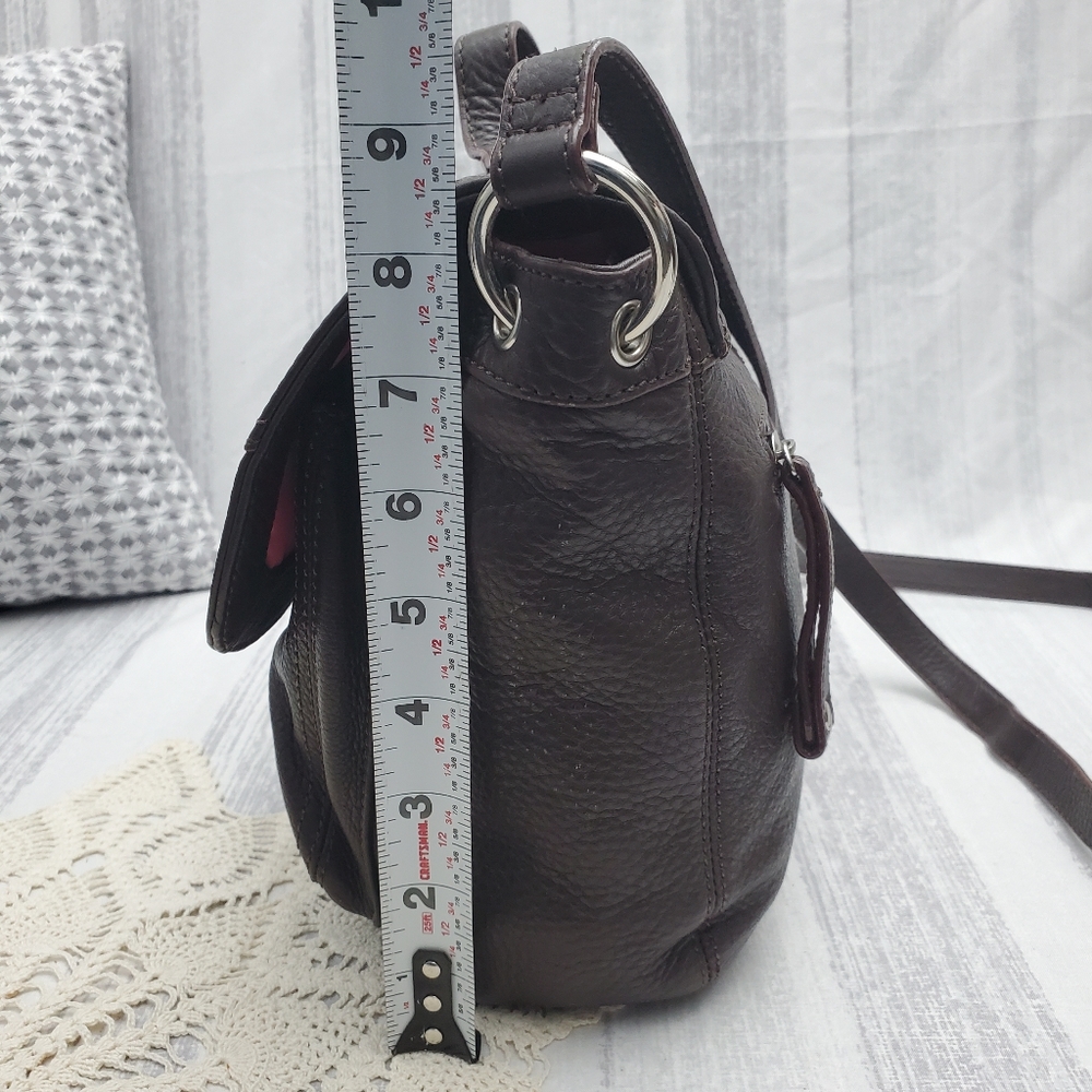 Isaac Mizrahi Leather Dark Maroon Flap Closure Small Messanger Bag w/ Top handle - Picture 16 of 16